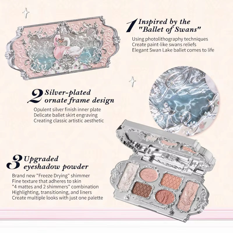 Swan Ballet Series Six-Color Eyeshadow Palette Delicate Matte Glow Shimmer