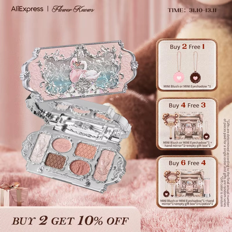 Swan Ballet Series Six-Color Eyeshadow Palette Delicate Matte Glow Shimmer