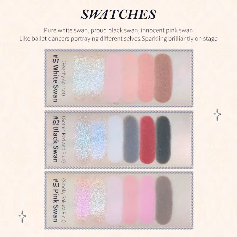Swan Ballet Series Six-Color Eyeshadow Palette Delicate Matte Glow Shimmer